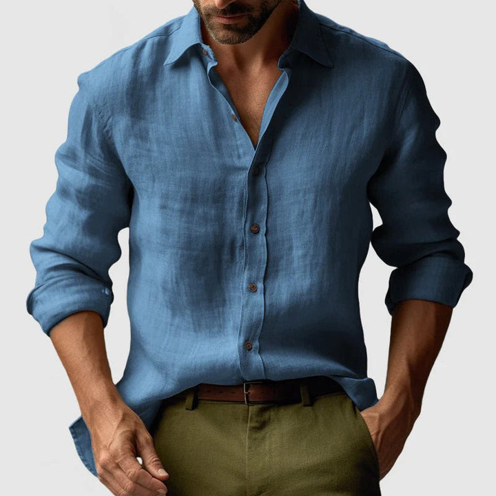 Men's Linen Long Sleeve Casual Shirt Breathable Button Down Top