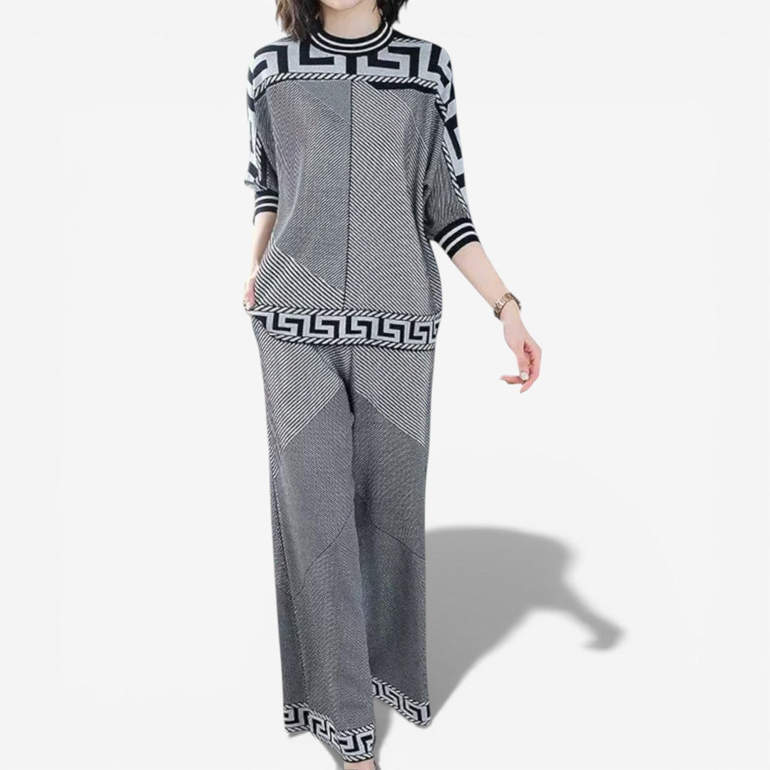Women's Geometric Knit Mock-Neck Sweater & Pants Set