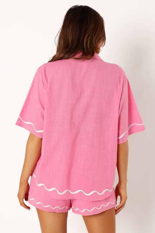 Women's Linen Two Piece Button Up Shirt Shorts Co-ord Set