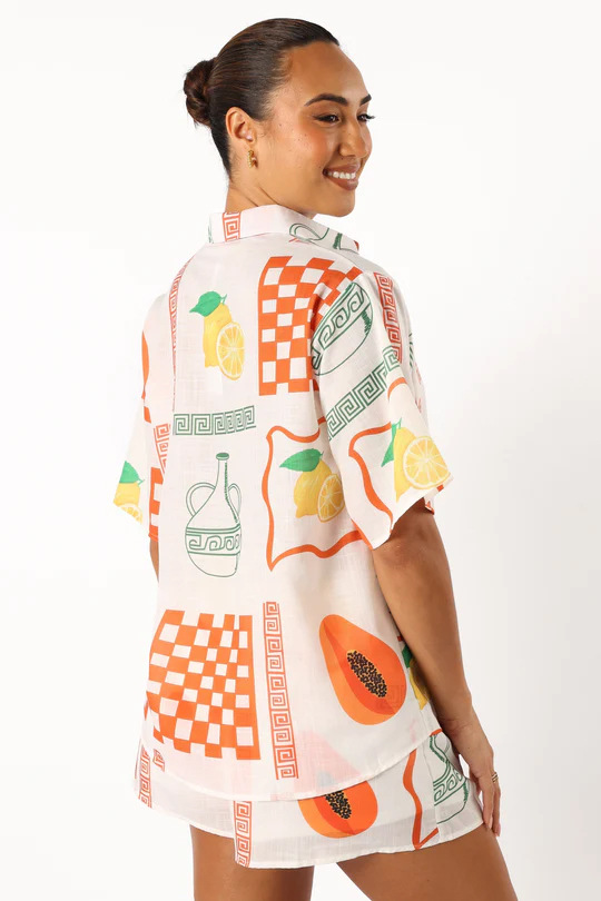 Women's Linen Two Piece Button Up Shirt Shorts Co-ord Set