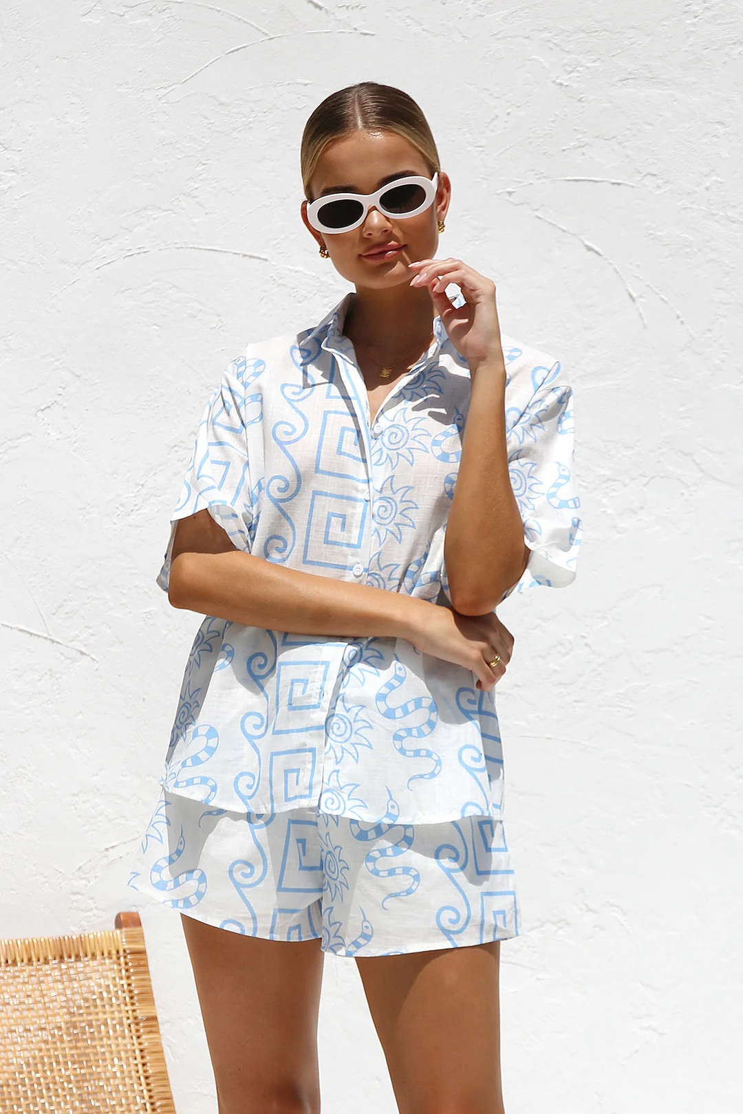 Women's Linen Two Piece Button Up Shirt Shorts Co-ord Set