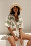 Women's Linen Two Piece Button Up Shirt Shorts Co-ord Set