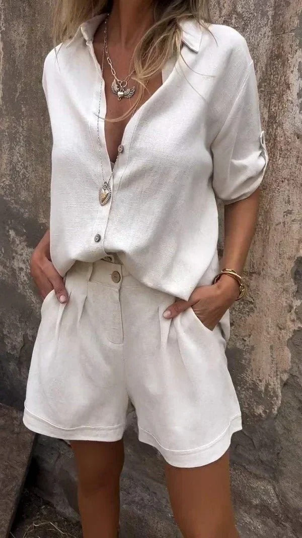 Ensemble short en lin pour femme, deux pièces