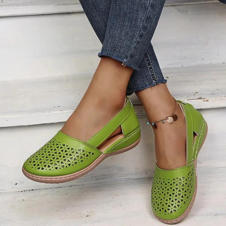 Women’s Leather Hollow-Out Flat Loafers