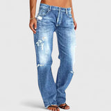 Denim Jeans Women Distressed Relaxed Fit Wide Leg Trousers