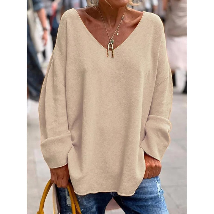 Women's Knit V-Neck Drop-Shoulder Sweater