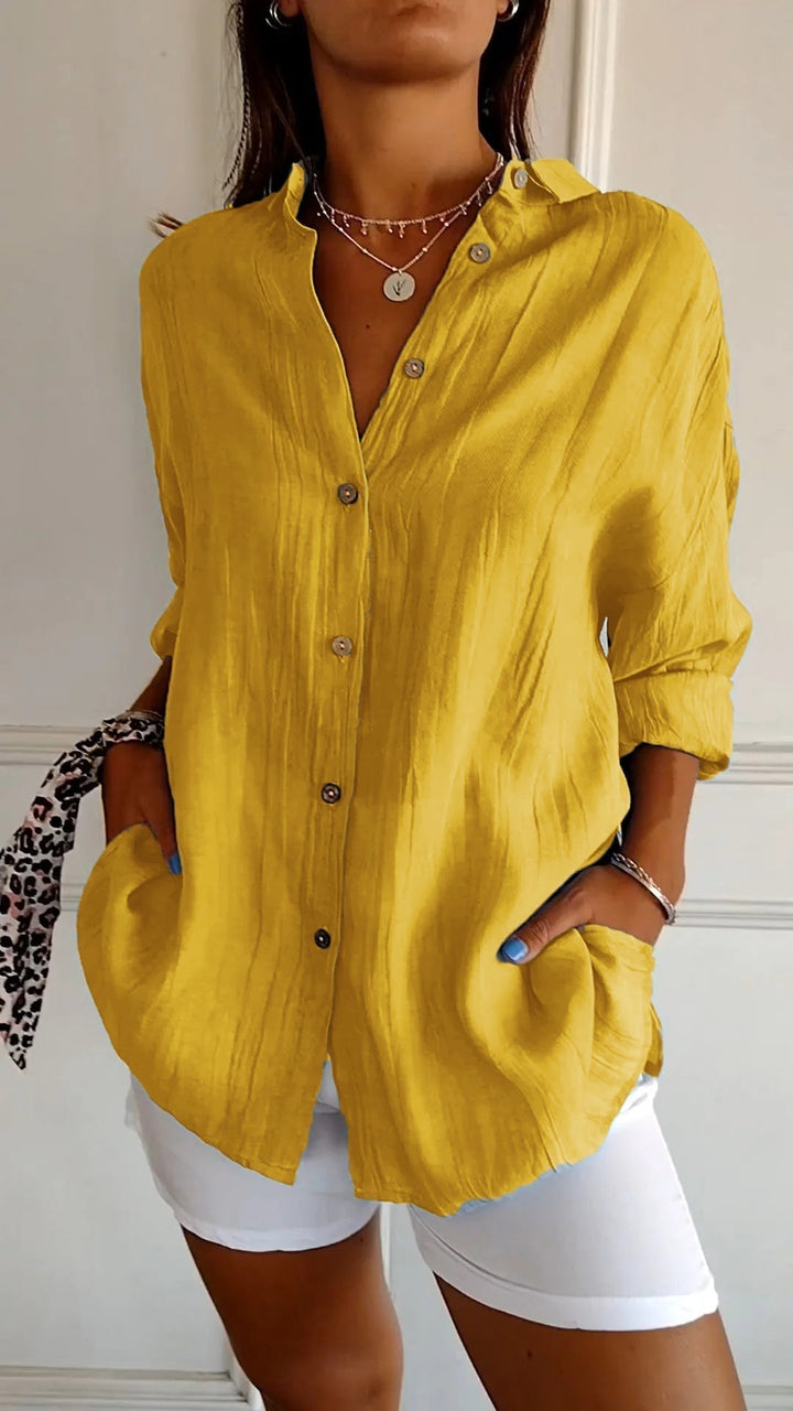 Women's Linen Blend Button Down Shirt Long Sleeve Loose Fit Tunic Blouse