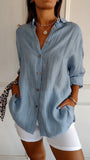 Women's Linen Blend Button Down Shirt Long Sleeve Loose Fit Tunic Blouse