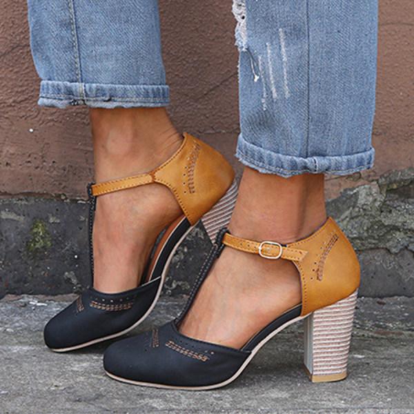Orthopedic Leather Women's Heels Stylish Block Heel Shoes