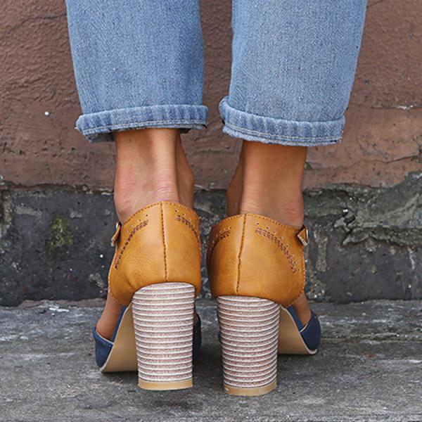 Orthopedic Leather Women's Heels Stylish Block Heel Shoes