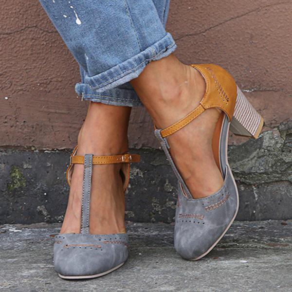 Orthopedic Leather Women's Heels Stylish Block Heel Shoes