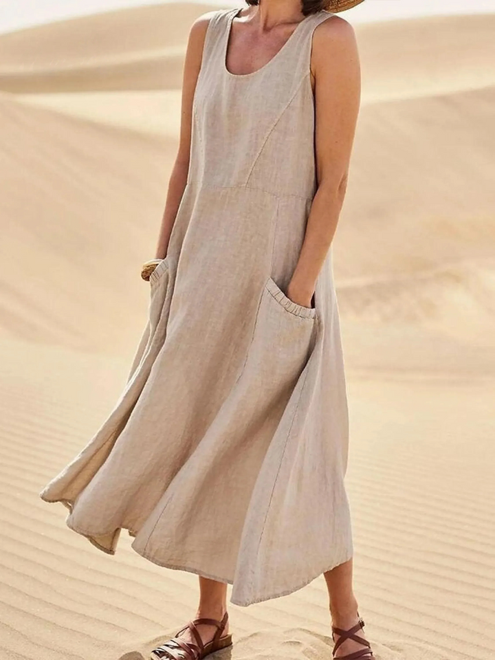 Women's Linen Blend Sleeveless Maxi Dress