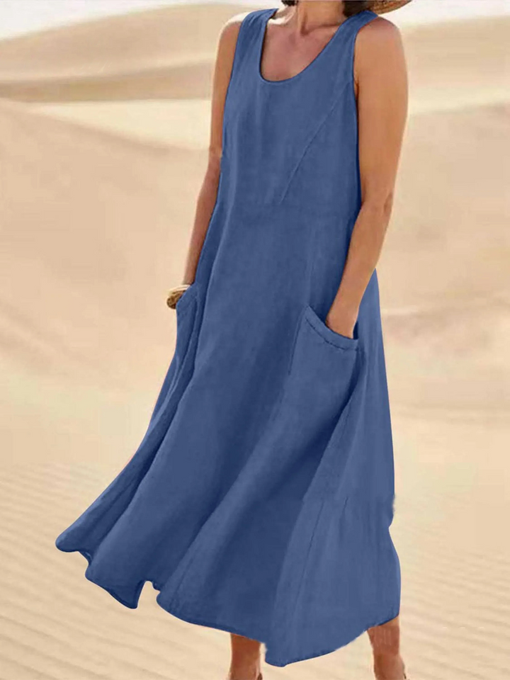 Women's Linen Blend Sleeveless Maxi Dress