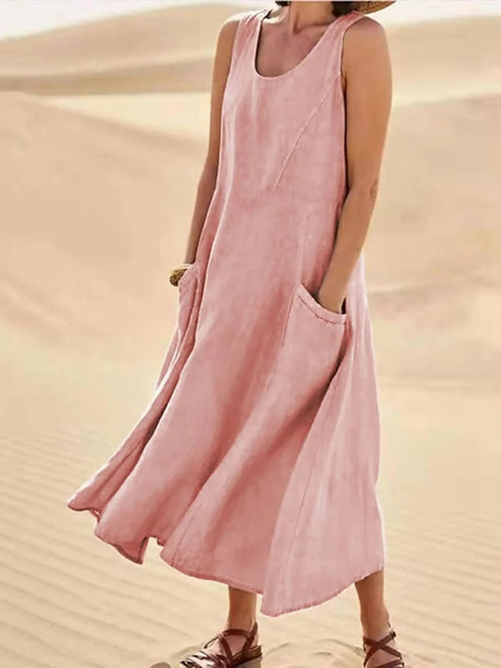 Women's Linen Blend Sleeveless Maxi Dress