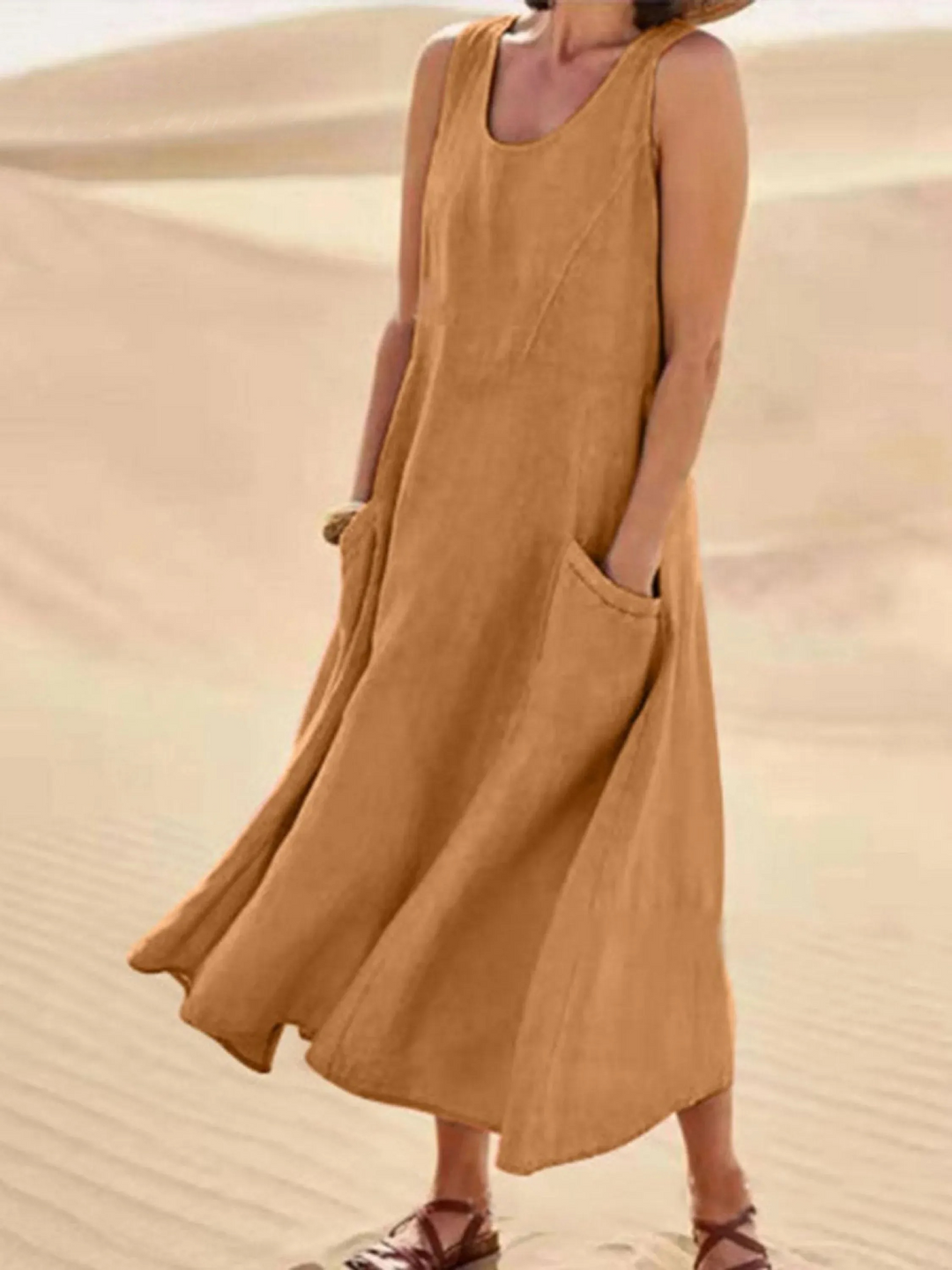 Women's Linen Blend Sleeveless Maxi Dress