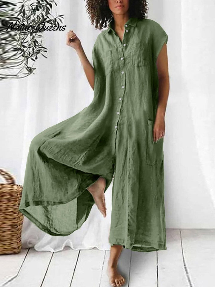 Women's Linen Jumpsuit Wide Leg Sleeveless Romper