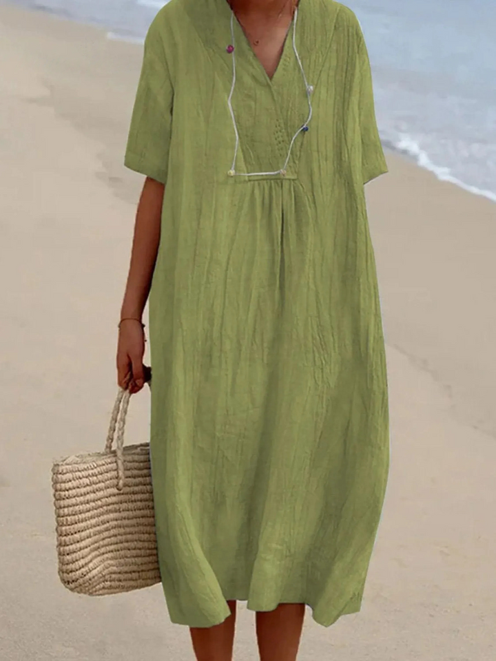 Linen Kaftan Dress Women's Relaxed Fit Beach Midi Dress