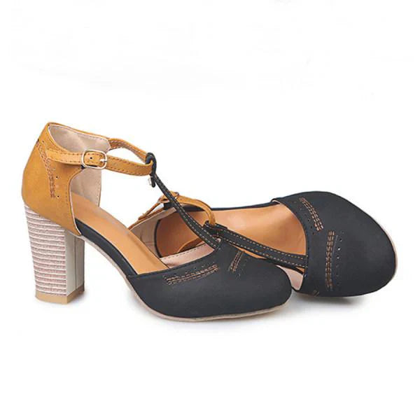 Orthopedic Leather Women's Heels Stylish Block Heel Shoes