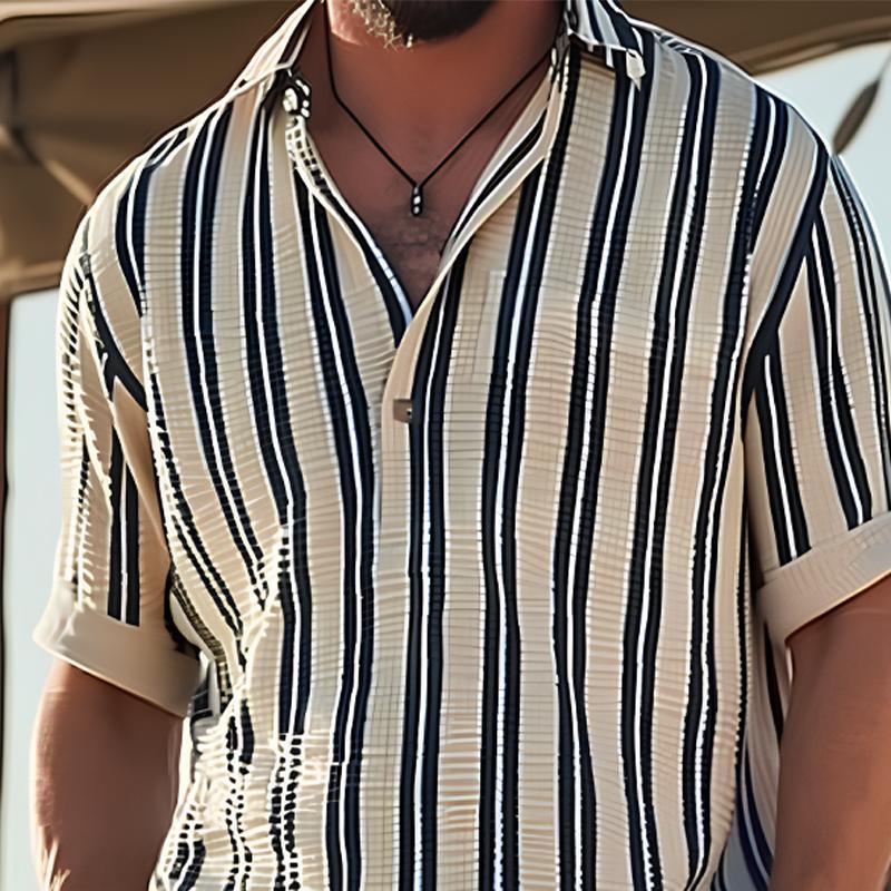 Men's Striped Linen Short Sleeve Henley Shirt