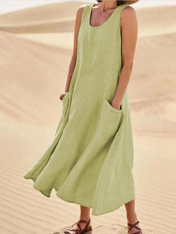 Women's Linen Blend Sleeveless Maxi Dress