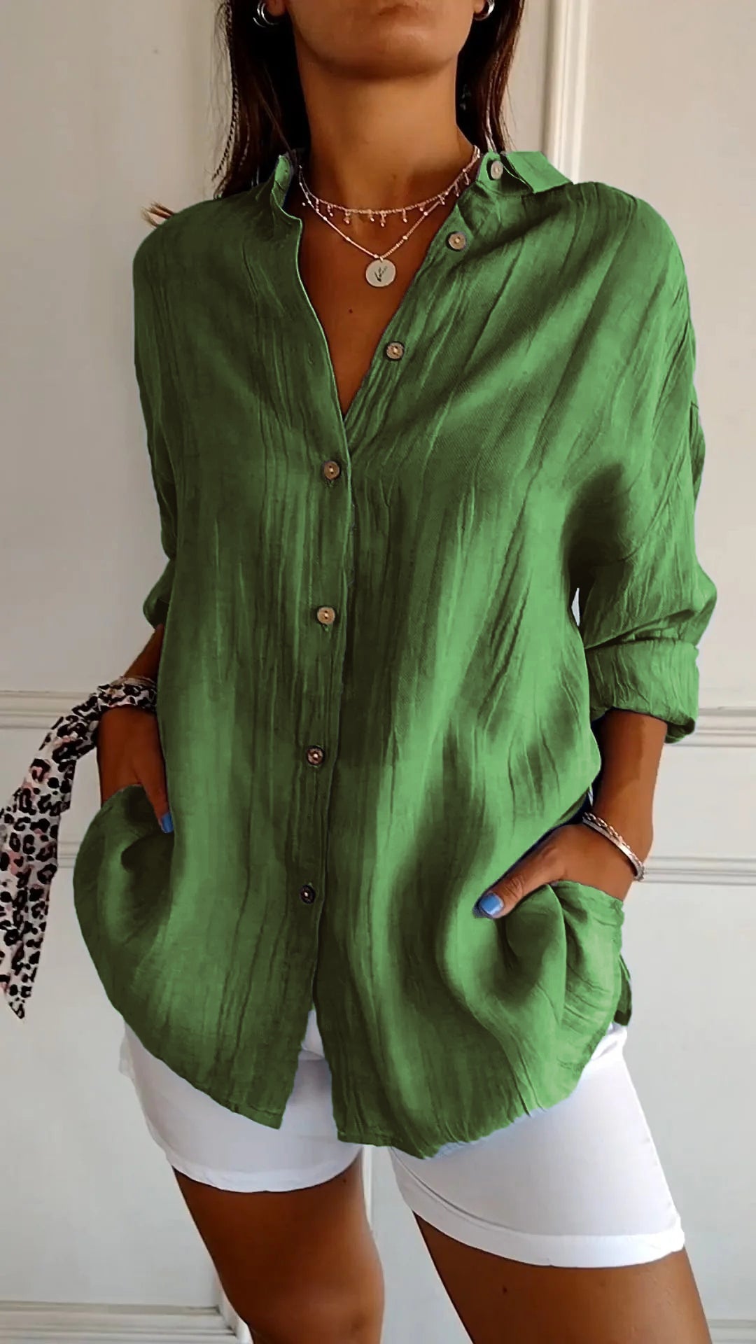 Women's Linen Blend Button Down Shirt Long Sleeve Loose Fit Tunic Blouse