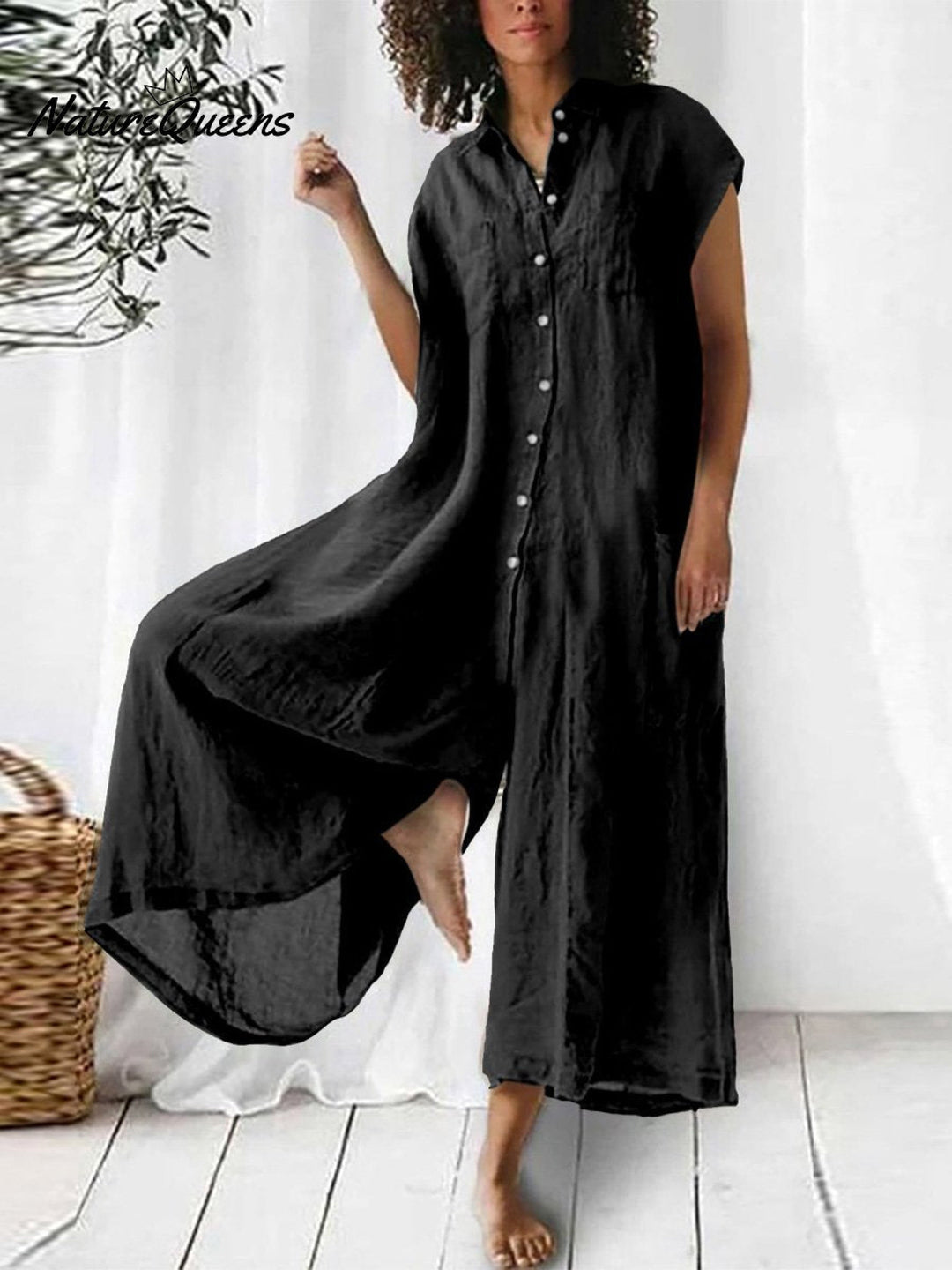 Women's Linen Jumpsuit Wide Leg Sleeveless Romper