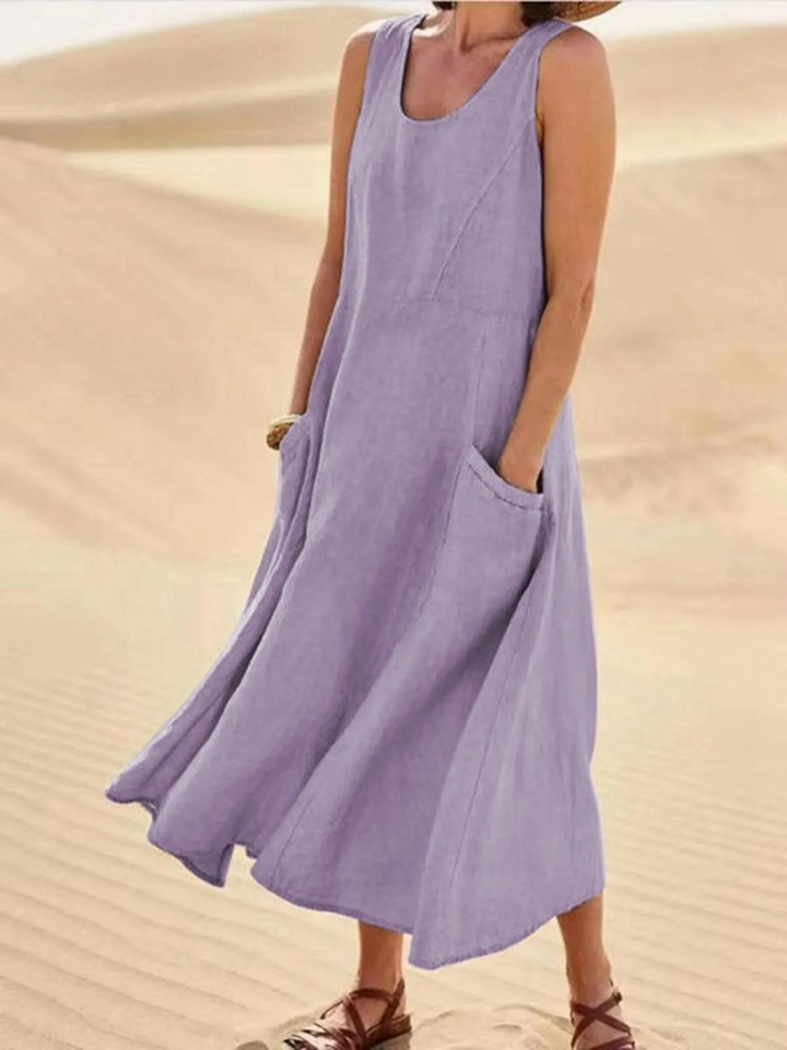 Women's Linen Blend Sleeveless Maxi Dress