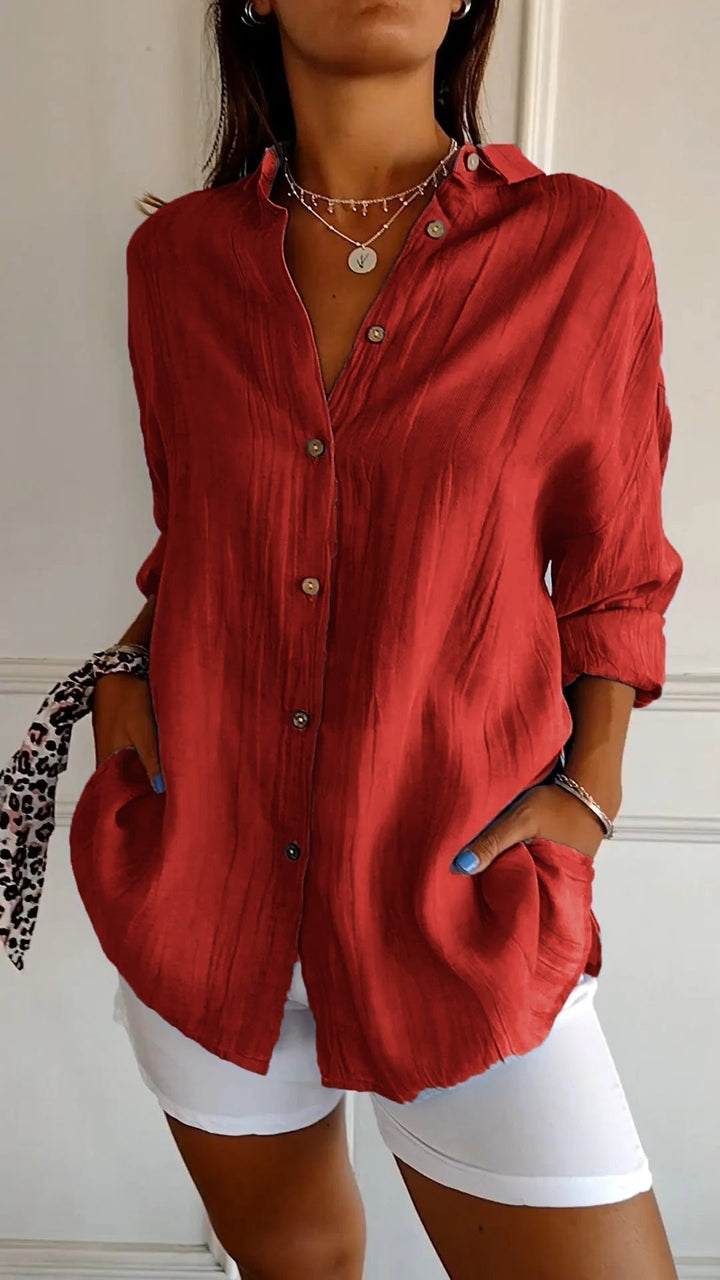 Women's Linen Blend Button Down Shirt Long Sleeve Loose Fit Tunic Blouse