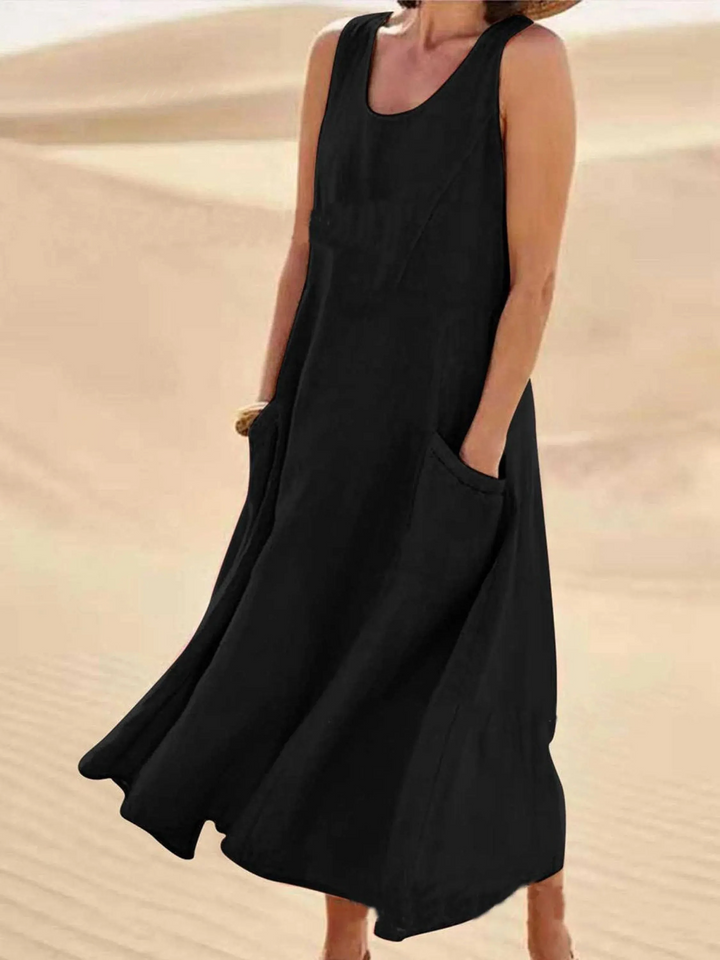 Women's Linen Blend Sleeveless Maxi Dress