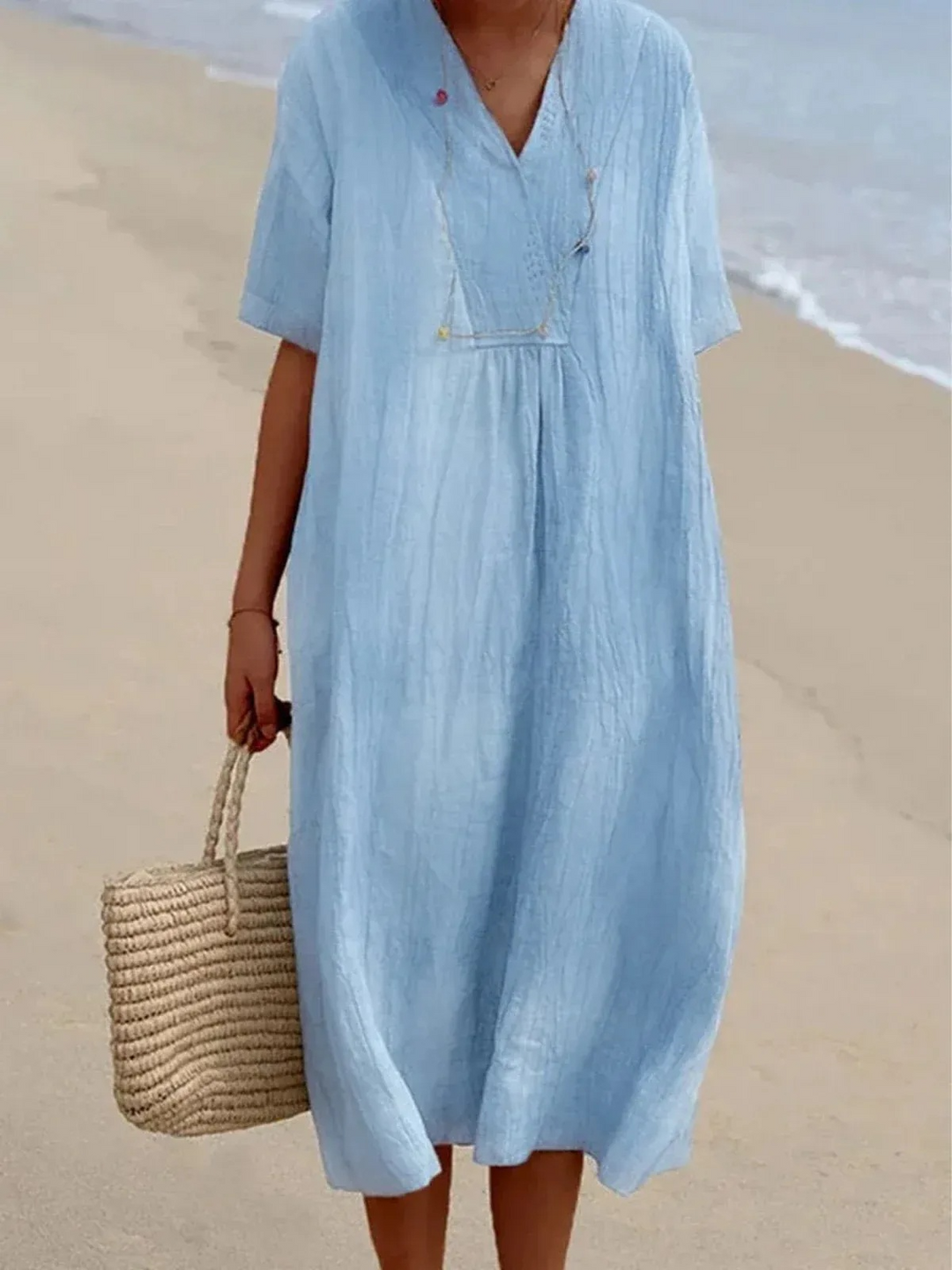 Linen Kaftan Dress Women's Relaxed Fit Beach Midi Dress