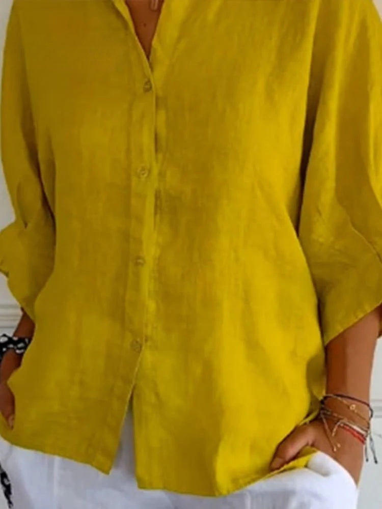 Women's Linen Cotton Button Up Shirt Lightweight Summer Blouse