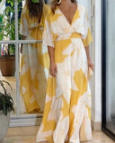 Women's Floral Print V-Neck Wrap Chiffon Maxi Dress