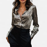 Women's Silk Snake Print Long-Sleeve Button Down Blouse