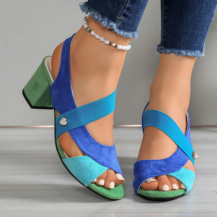 Women's Suede Block Heel Slingback Open Toe Sandals