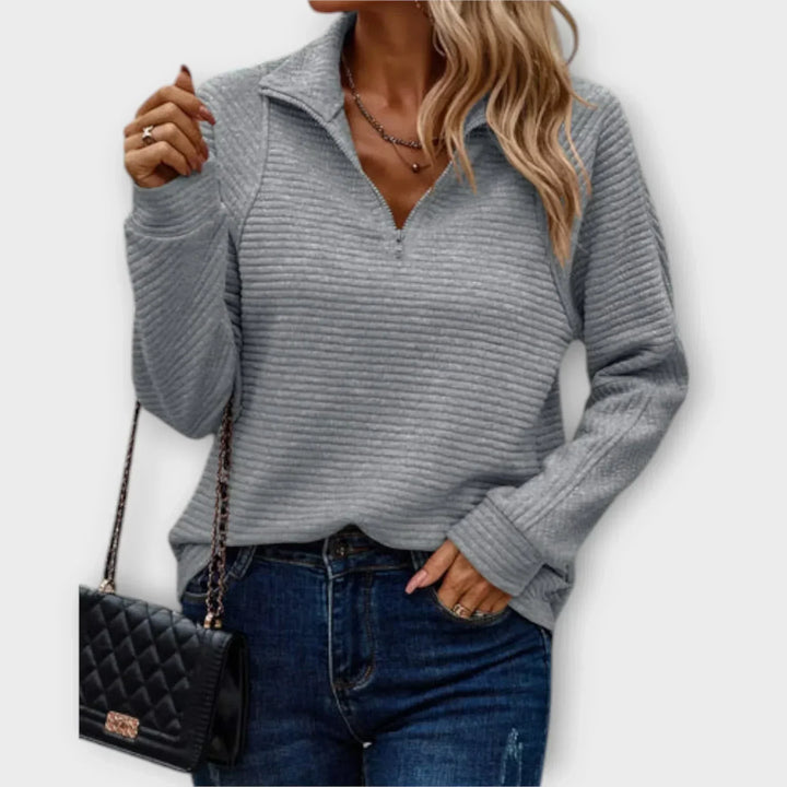 Women's Knit Quarter Zip Jumper Fleece Pullover Sweatshirt