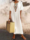 Women's Linen Blend Maxi Dress V-Neck Boho Beach Kaftan