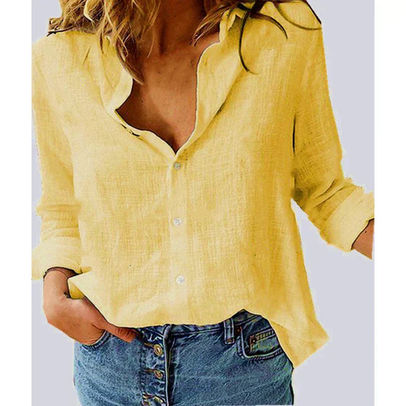 Cotton Blend Bird Print Long Sleeve Shirt For Women Lightweight & Breathable