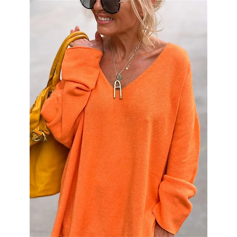 Women's Knit V-Neck Drop-Shoulder Sweater