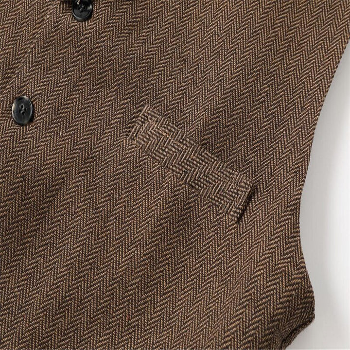 Men's Wool Tweed Waistcoat Vintage Notch Lapel Vest