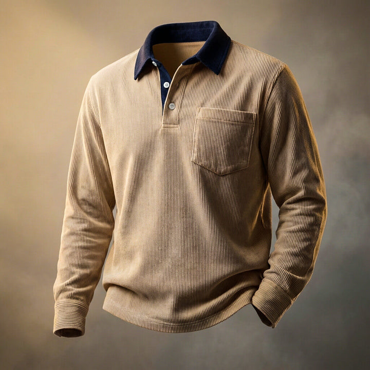 Men's Ribbed Knit Long Sleeve Polo Shirt