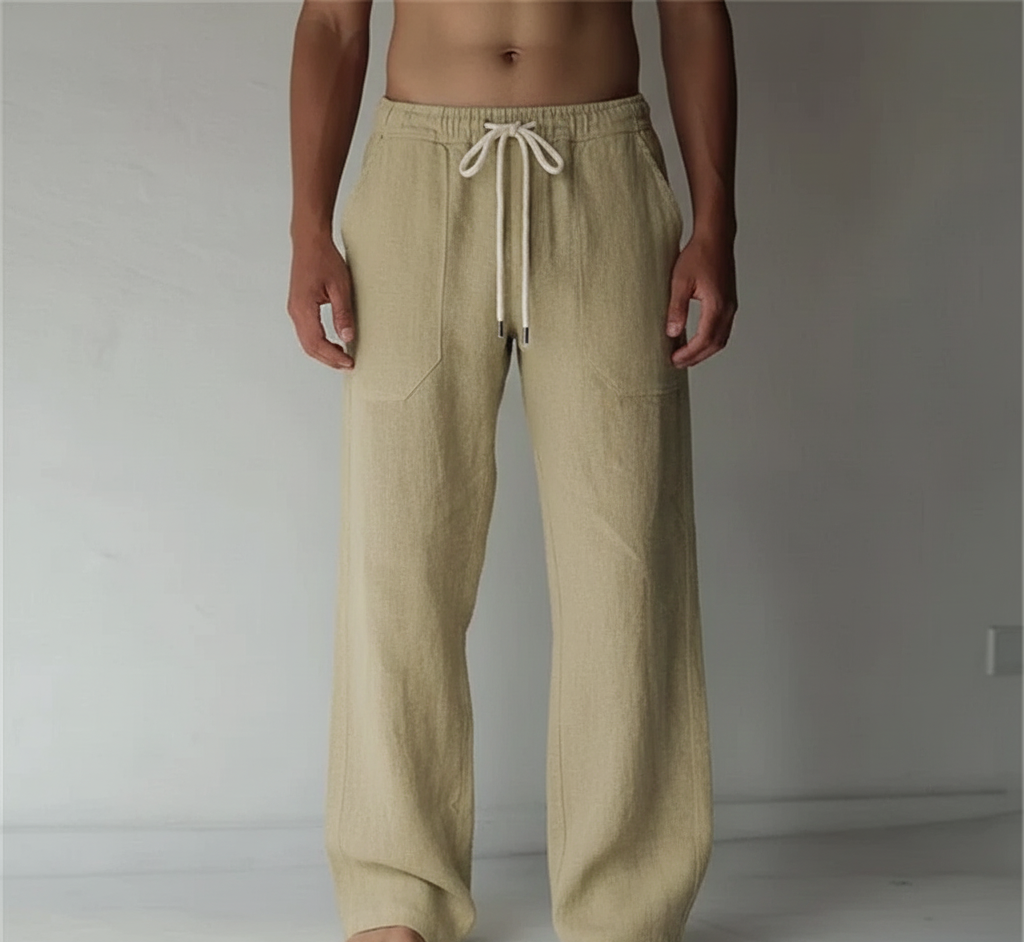 Men's Linen Wide Leg Casual Drawstring Trousers