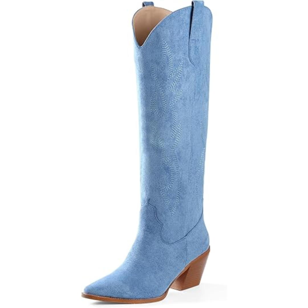 Women's Leather Western Cowboy Boots Knee High