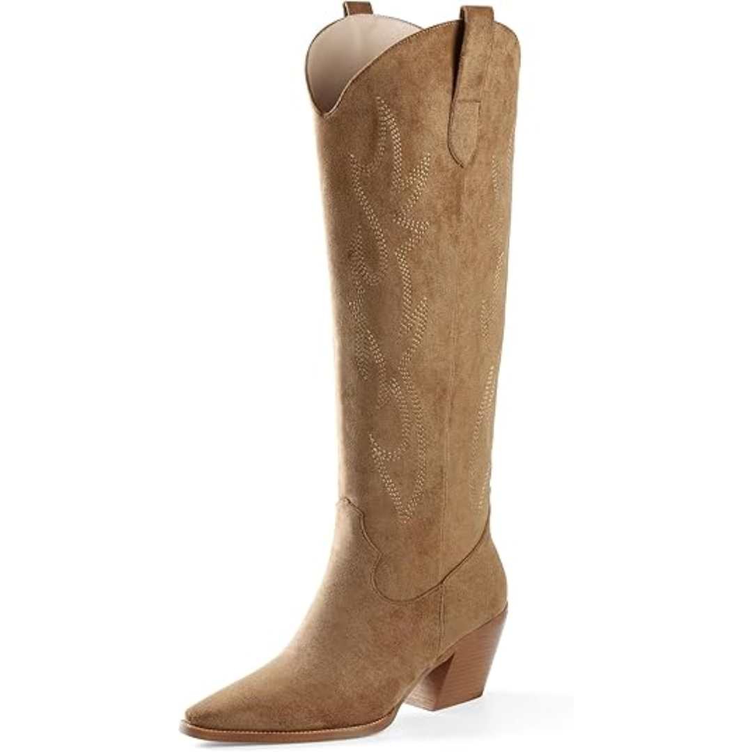 Women's Leather Western Cowboy Boots Knee High