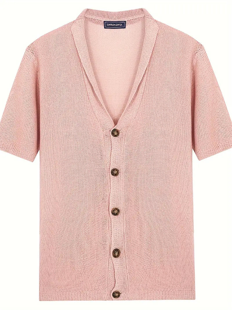 Men's Short Sleeve Knit Blend Polo Shirt Button Cardigan Top