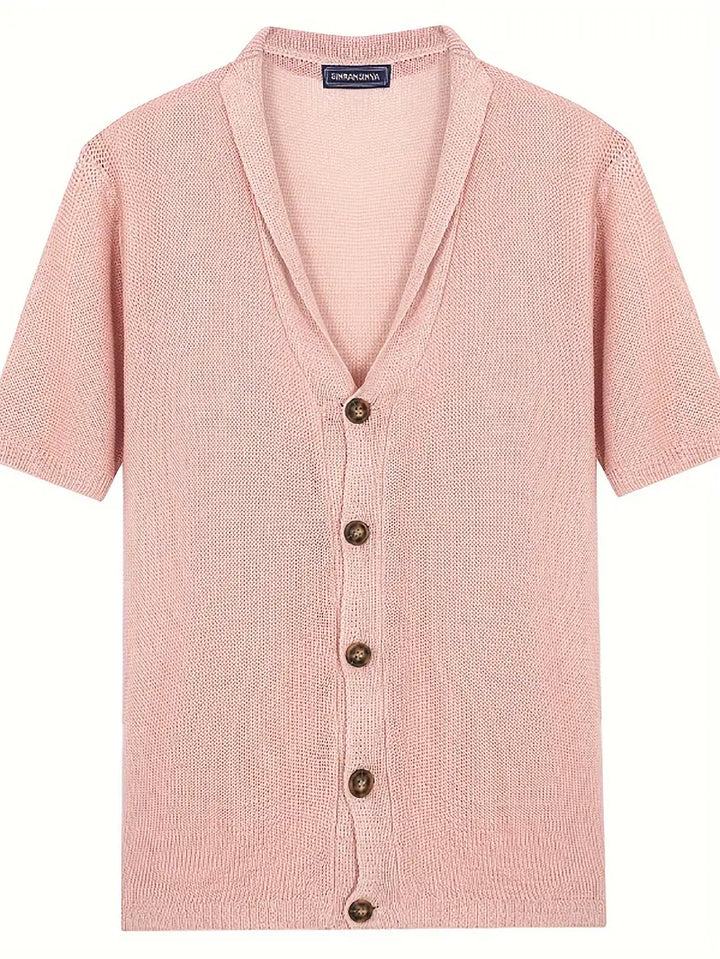 Men's Short Sleeve Knit Blend Polo Shirt Button Cardigan Top