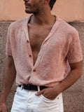Men's Short Sleeve Knit Blend Polo Shirt Button Cardigan Top