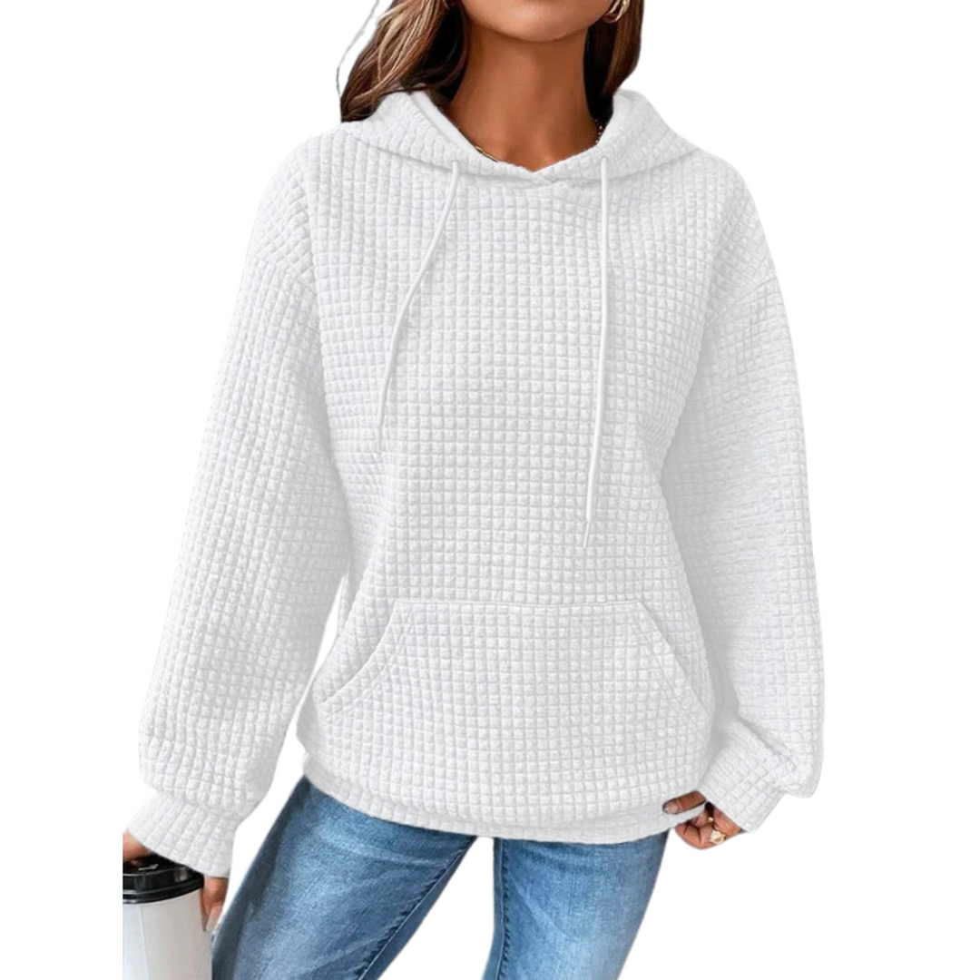 Damska bluza z kapturem, dzianina wafelkowa, z długim rękawem, casualowa sweatshirt