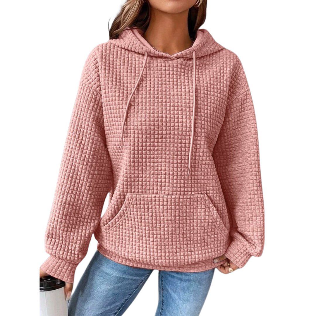 Damska bluza z kapturem, dzianina wafelkowa, z długim rękawem, casualowa sweatshirt
