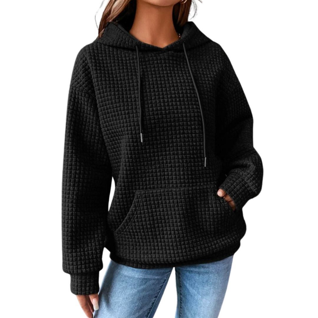 Damska bluza z kapturem, dzianina wafelkowa, z długim rękawem, casualowa sweatshirt