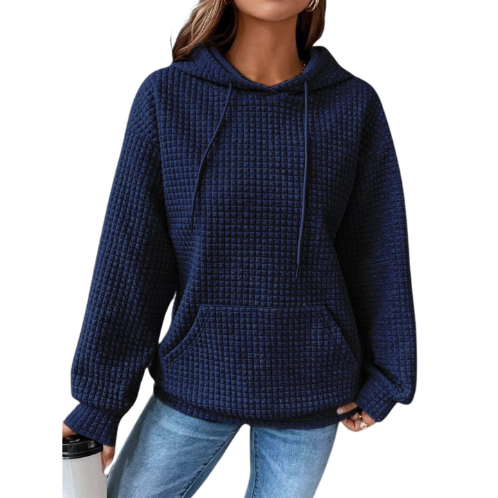Damska bluza z kapturem, dzianina wafelkowa, z długim rękawem, casualowa sweatshirt